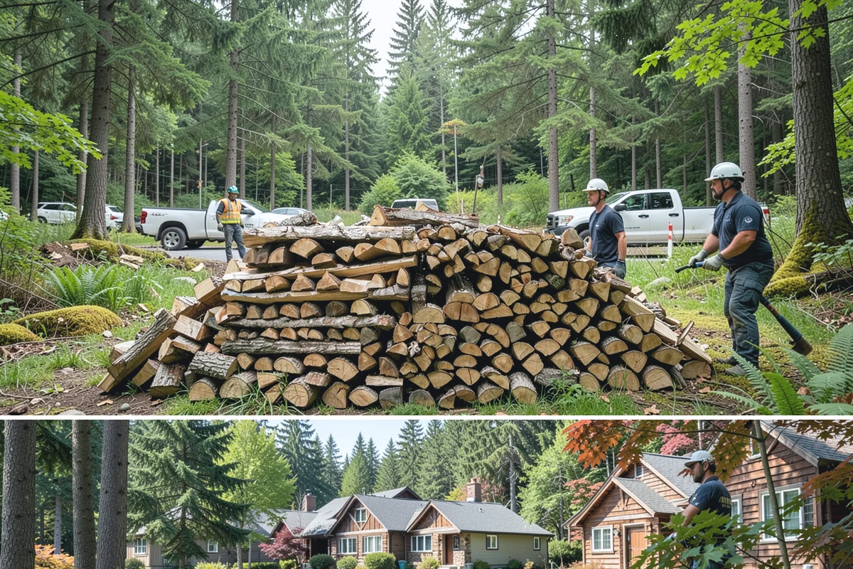 Customer Tree Processing in Edgewood, Pierce County, WA - Processing before the dry summer months lets your wood season in time for winter burning.