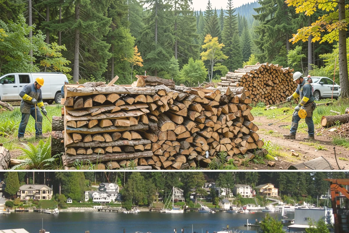 Customer Tree Processing in Gig Harbor, Pierce County, WA - Processing before the dry summer months lets your wood season in time for winter burning.