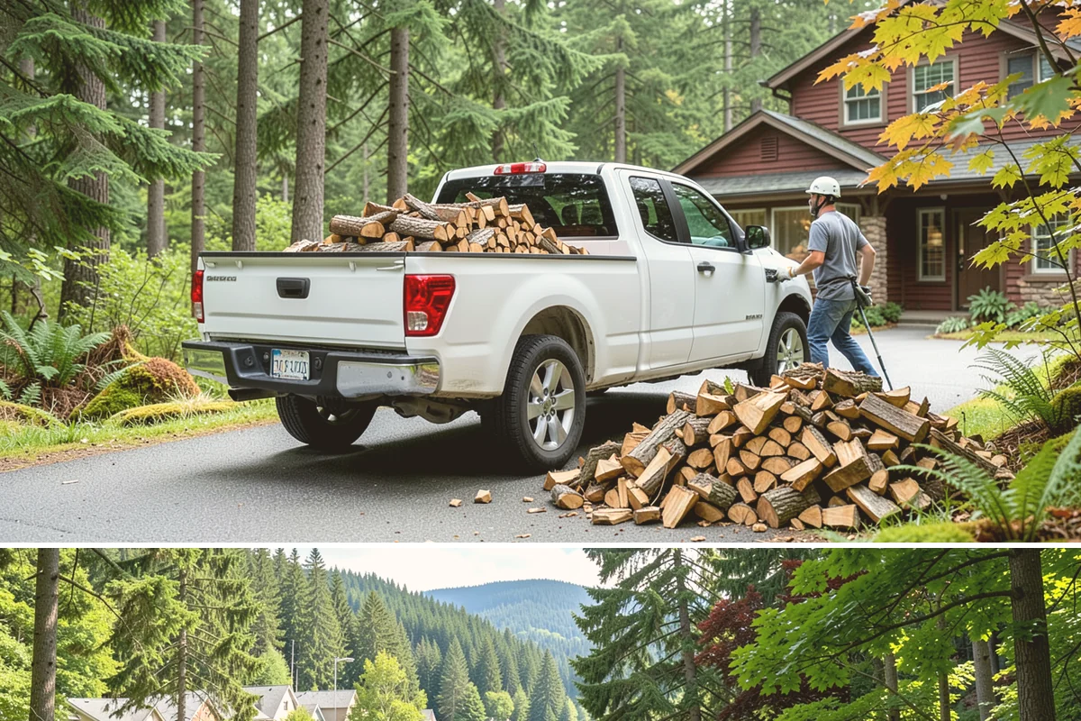 Customer Tree Processing in Lake Forest Park, King County, WA - Processing before the dry summer months lets your wood season in time for winter burning.