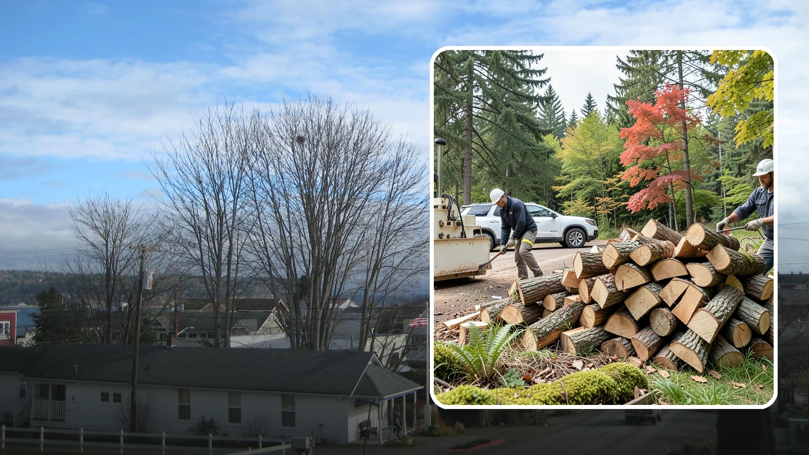 Customer Tree Processing in Langley, Island County, WA - We process trees and logs you already have into finished firewood on your property.