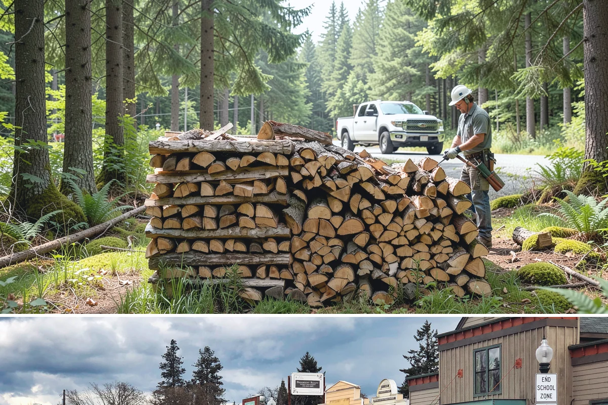 Customer Tree Processing in Roy, Pierce County, WA - Processing before the dry summer months lets your wood season in time for winter burning.