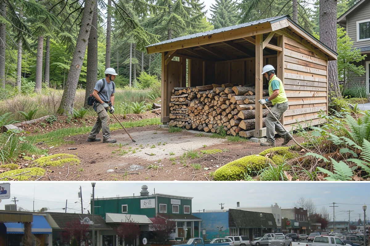 Customer Tree Processing in Stanwood, Snohomish County, WA - Processing before the dry summer months lets your wood season in time for winter burning.