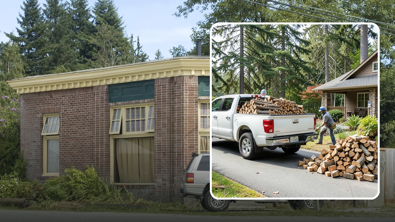 Driveway Delivery in Hamilton, Skagit County, WA - Firewood dropped in a neat pile on your driveway for easy access and stacking.