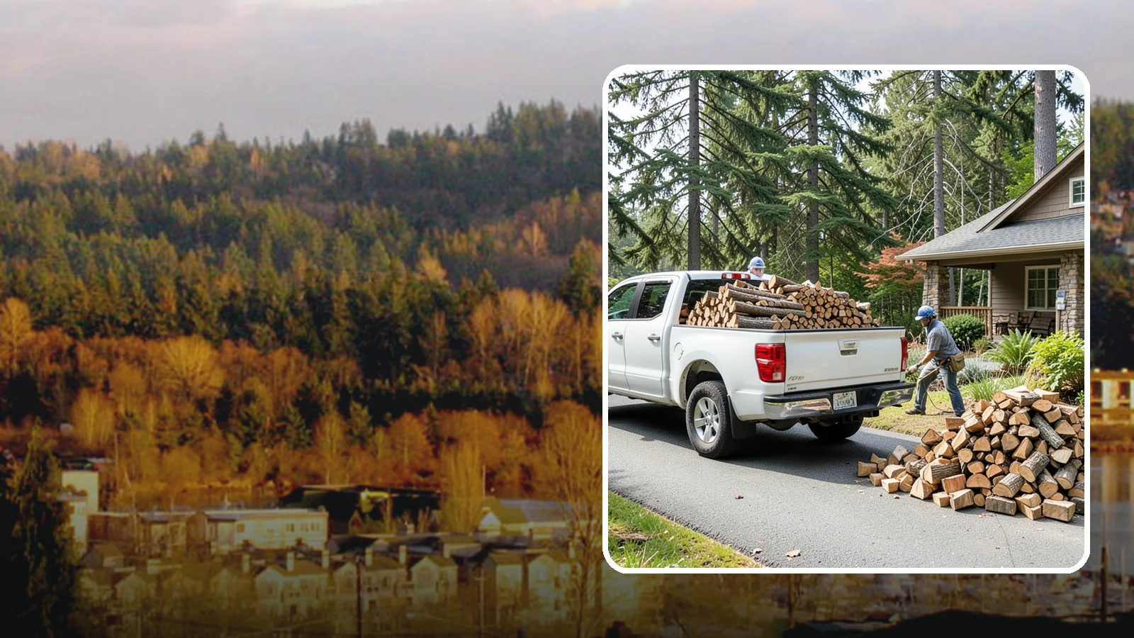 Driveway Delivery in Kenmore, King County, WA - Firewood dropped in a neat pile on your driveway for easy access and stacking.
