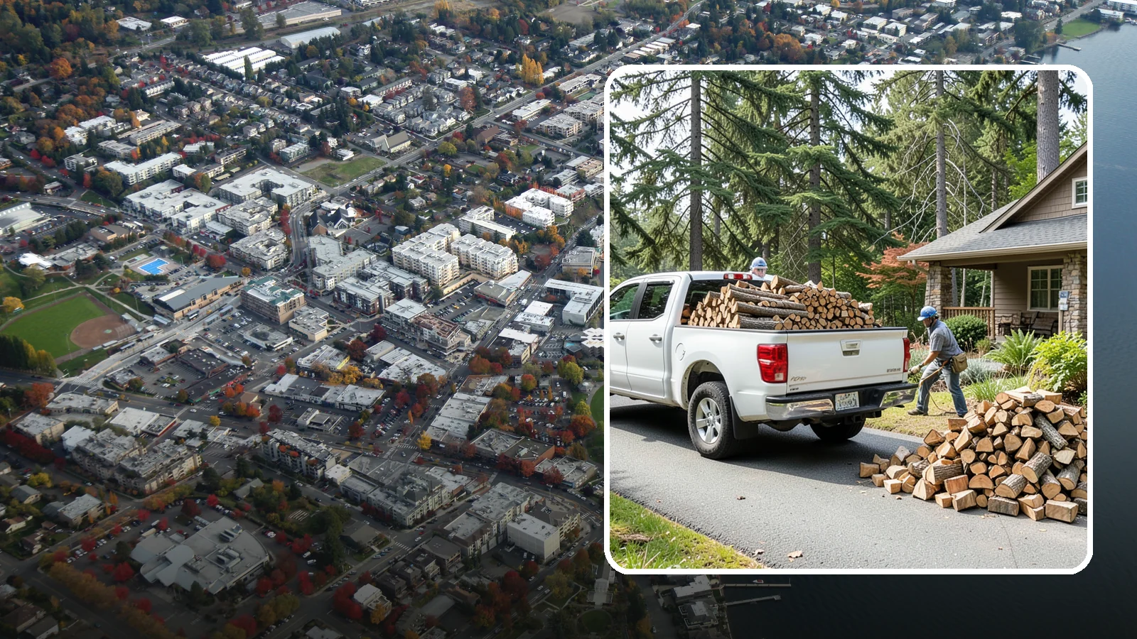 Driveway Delivery in Kirkland, King County, WA - Firewood dropped in a neat pile on your driveway for easy access and stacking.