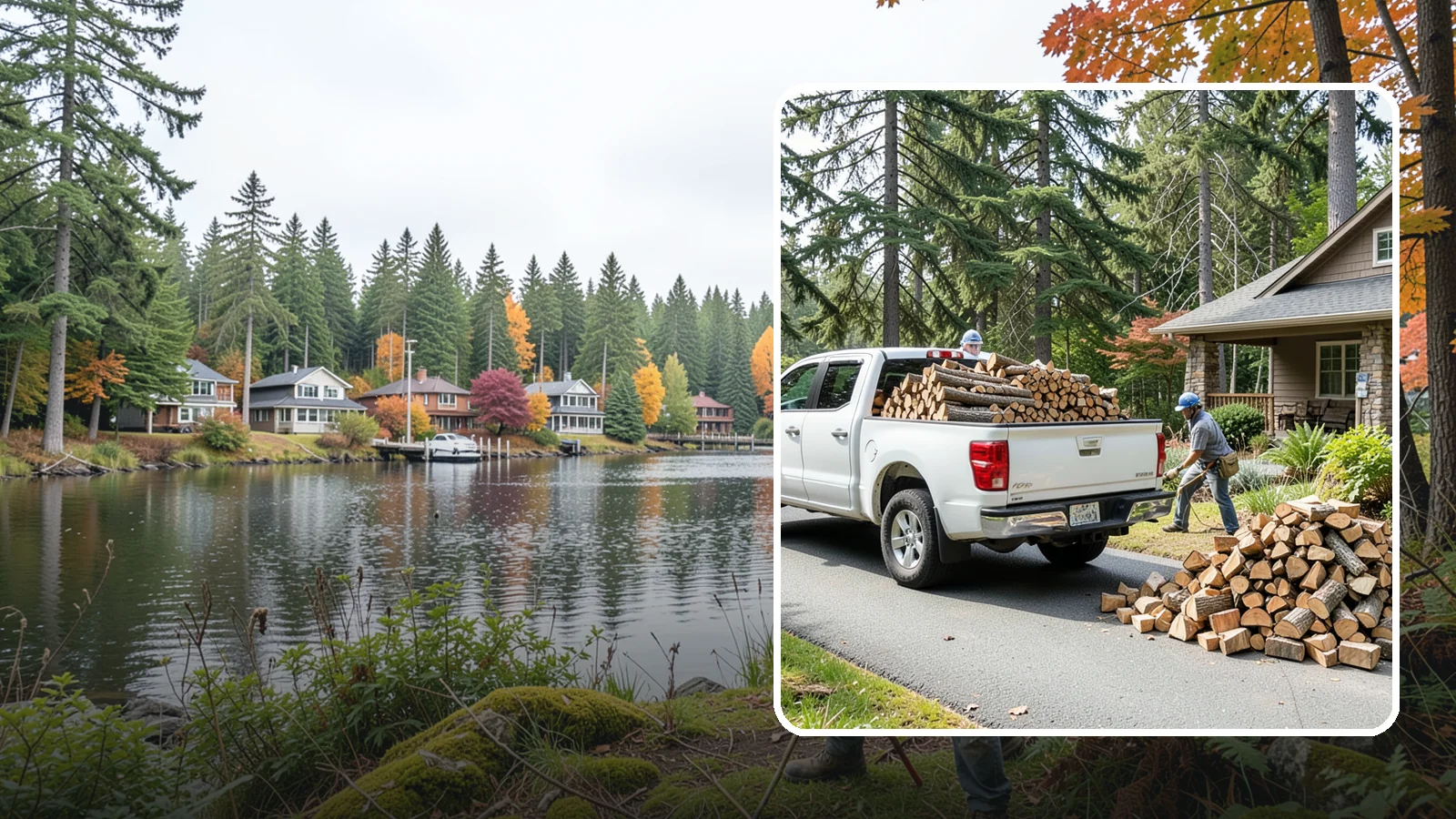 Driveway Delivery in La Conner, Skagit County, WA - Firewood dropped in a neat pile on your driveway for easy access and stacking.