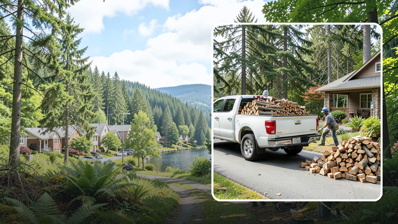 Driveway Delivery in Lake Forest Park, King County, WA - Firewood dropped in a neat pile on your driveway for easy access and stacking.