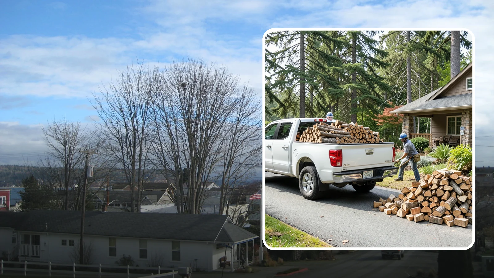 Driveway Delivery in Langley, Island County, WA - Firewood dropped in a neat pile on your driveway for easy access and stacking.
