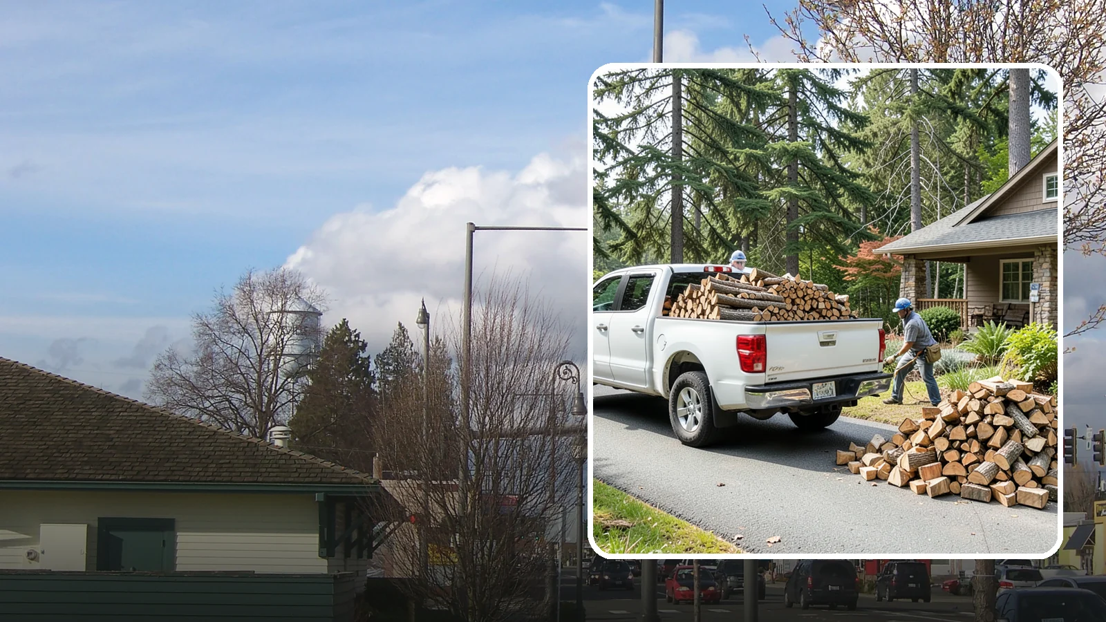 Driveway Delivery in Marysville, Snohomish County, WA - Firewood dropped in a neat pile on your driveway for easy access and stacking.