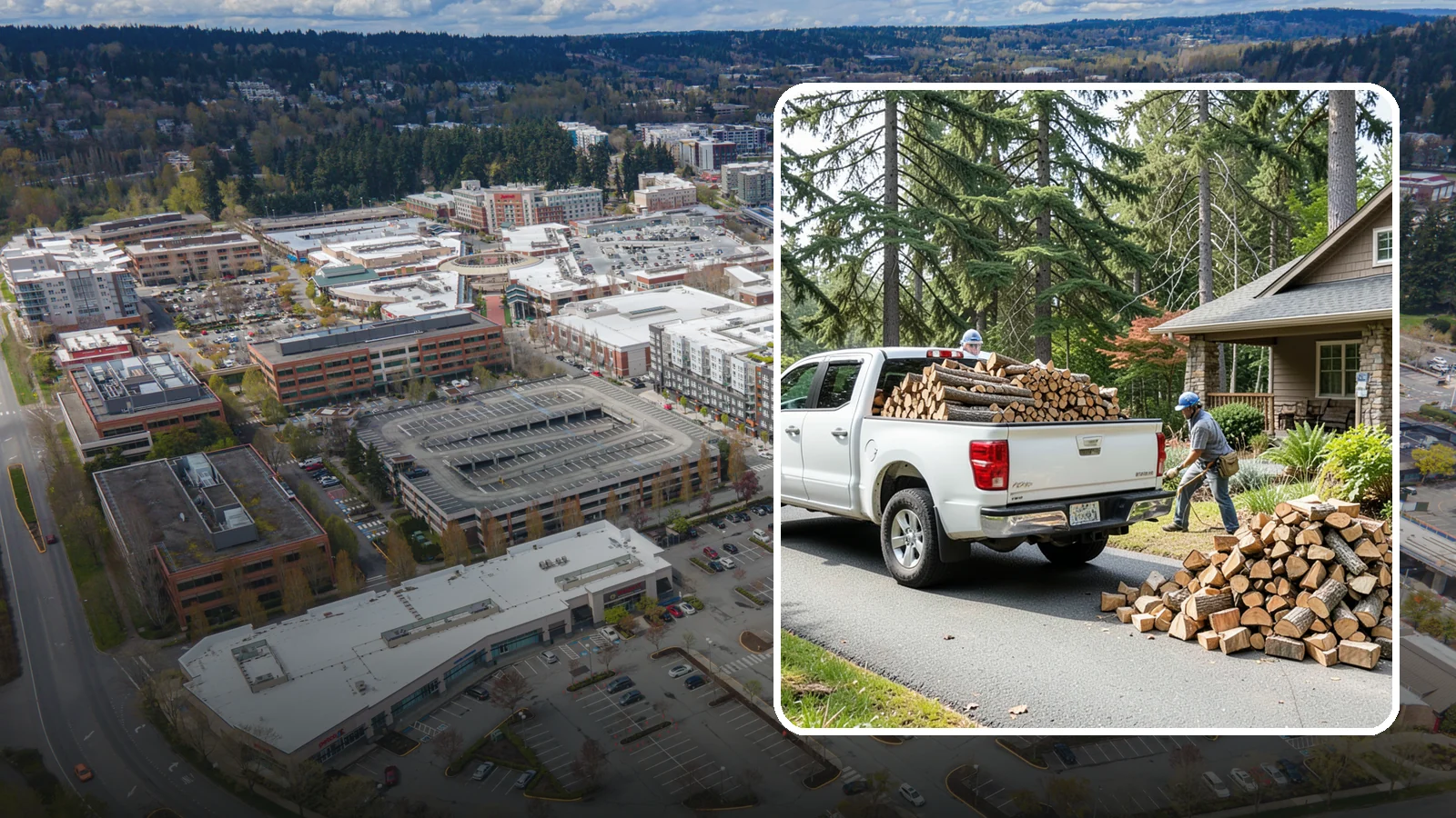 Driveway Delivery in Redmond, King County, WA - Firewood dropped in a neat pile on your driveway for easy access and stacking.