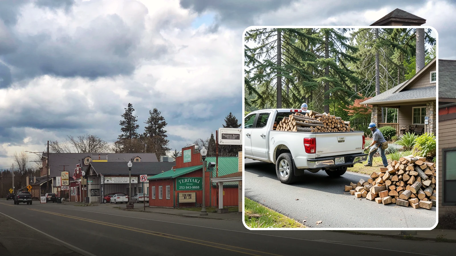 Driveway Delivery in Roy, Pierce County, WA - Firewood dropped in a neat pile on your driveway for easy access and stacking.