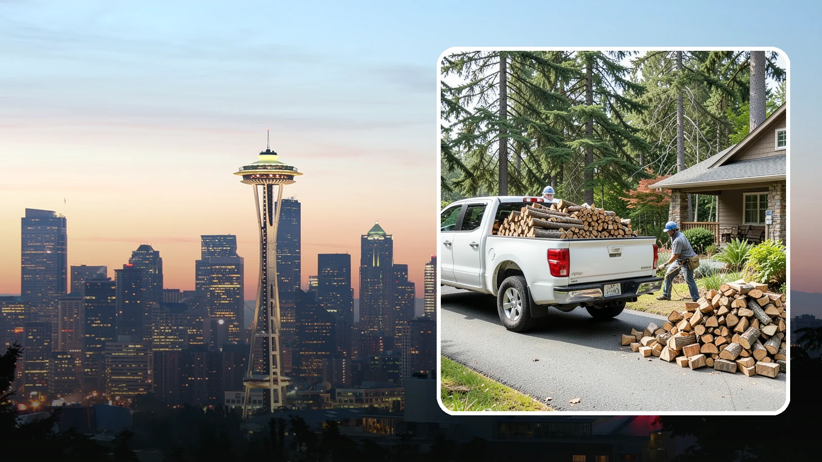 Driveway Delivery in Seattle, King County, WA - Firewood dropped in a neat pile on your driveway for easy access and stacking.