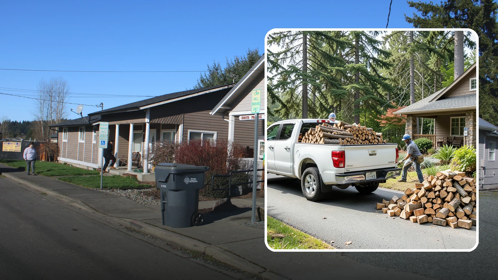 Driveway Delivery in South Prairie, Pierce County, WA - Firewood dropped in a neat pile on your driveway for easy access and stacking.