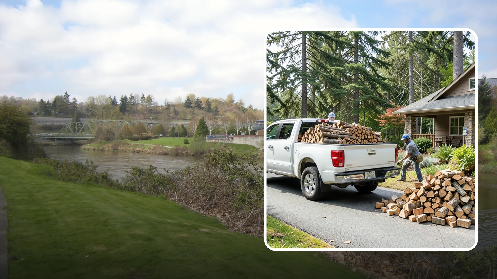 Driveway Delivery in Tukwila, King County, WA - Firewood dropped in a neat pile on your driveway for easy access and stacking.