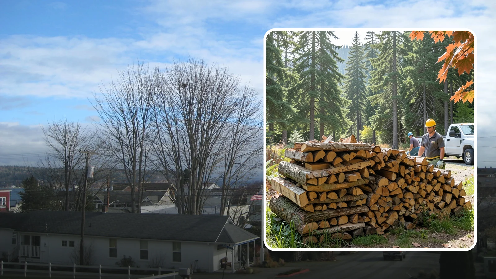 Face Cord Firewood in Langley, Island County, WA - A face cord of firewood, a single stacked row that suits fireplaces and lighter heating needs.