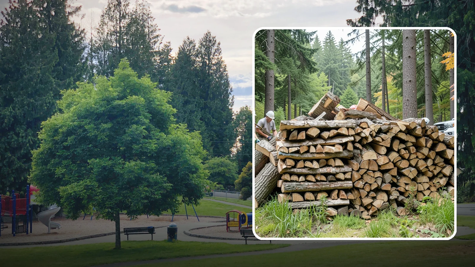 Fallen Tree Firewood in Bonney Lake, Pierce County, WA - We convert already-fallen trees on your property into split, seasoned-ready firewood.
