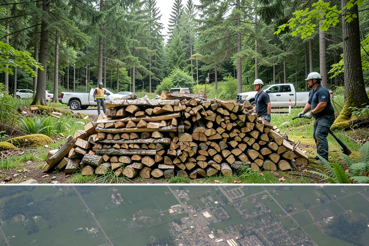 Fallen Tree Firewood in Enumclaw, King County, WA - Fallen trees are most common after wet, windy months, so processing before summer gives wood time to season.