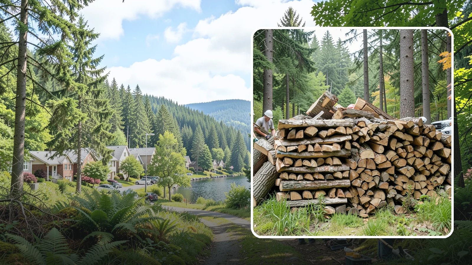 Fallen Tree Firewood in Lake Forest Park, King County, WA - We convert already-fallen trees on your property into split, seasoned-ready firewood.