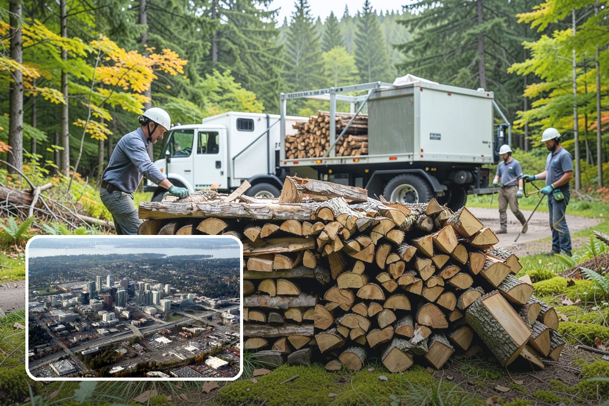 Firewood Debris Cleanup in Bellevue, King County, WA - Removes trip hazards from wet, cluttered ground