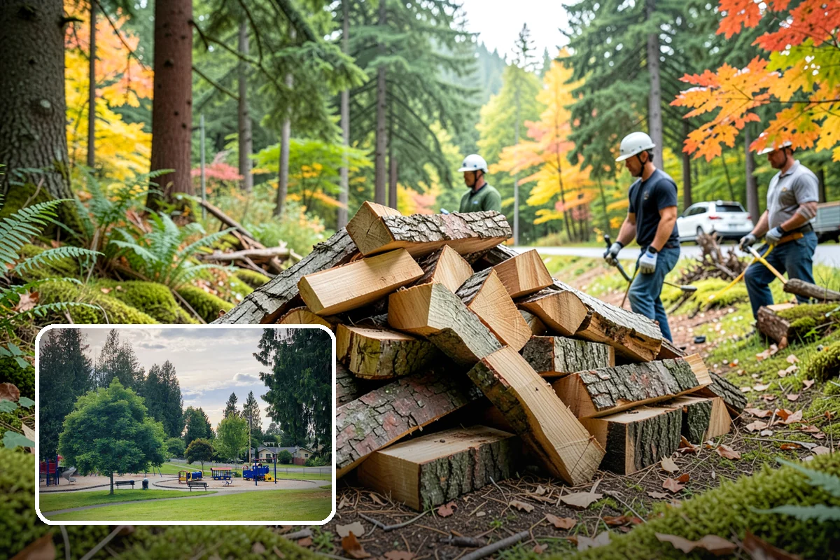 Firewood Debris Cleanup in Bonney Lake, Pierce County, WA - Removes trip hazards from wet, cluttered ground