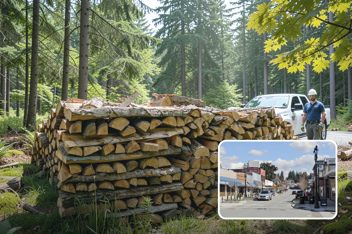 Firewood Debris Cleanup in Bothell, King County, WA - Removes trip hazards from wet, cluttered ground