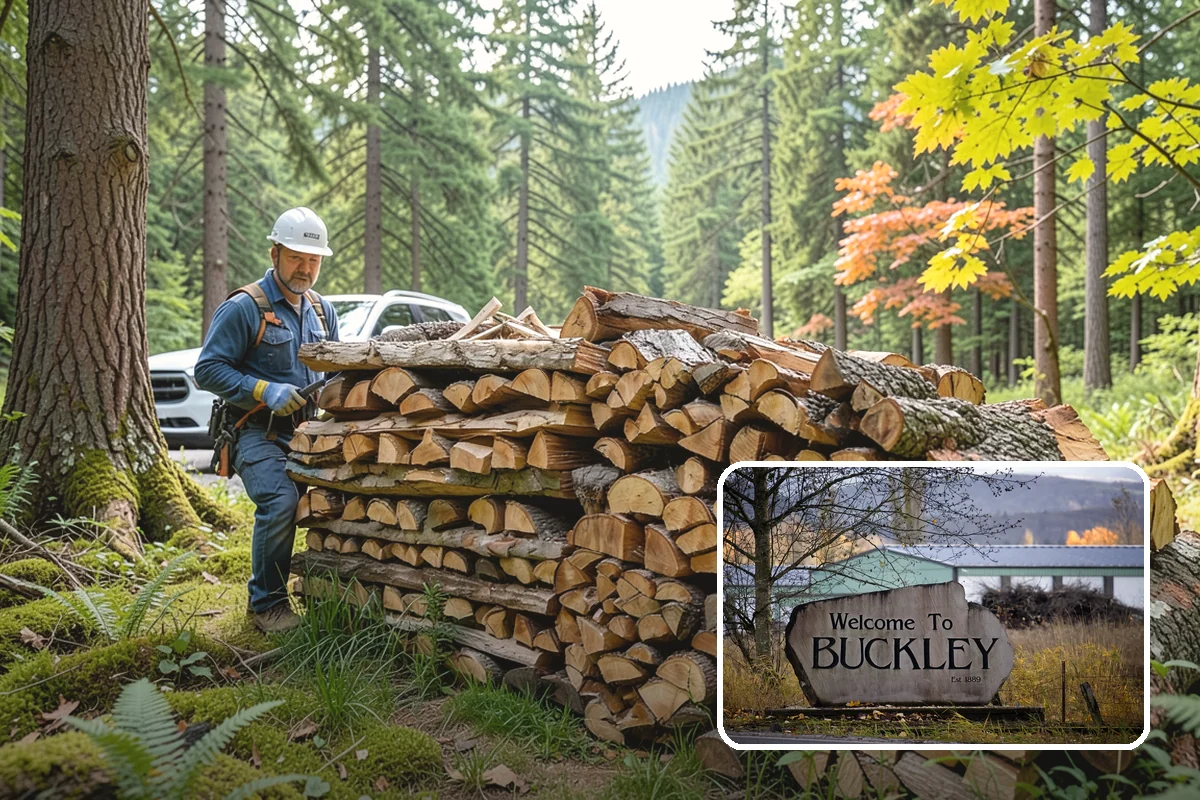 Firewood Debris Cleanup in Buckley, Pierce County, WA - Removes trip hazards from wet, cluttered ground