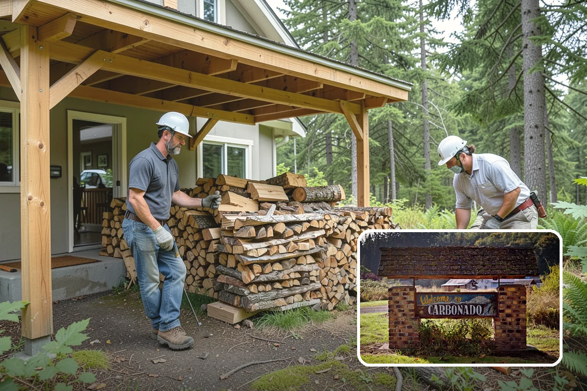Firewood Debris Cleanup in Carbonado, Pierce County, WA - Removes trip hazards from wet, cluttered ground