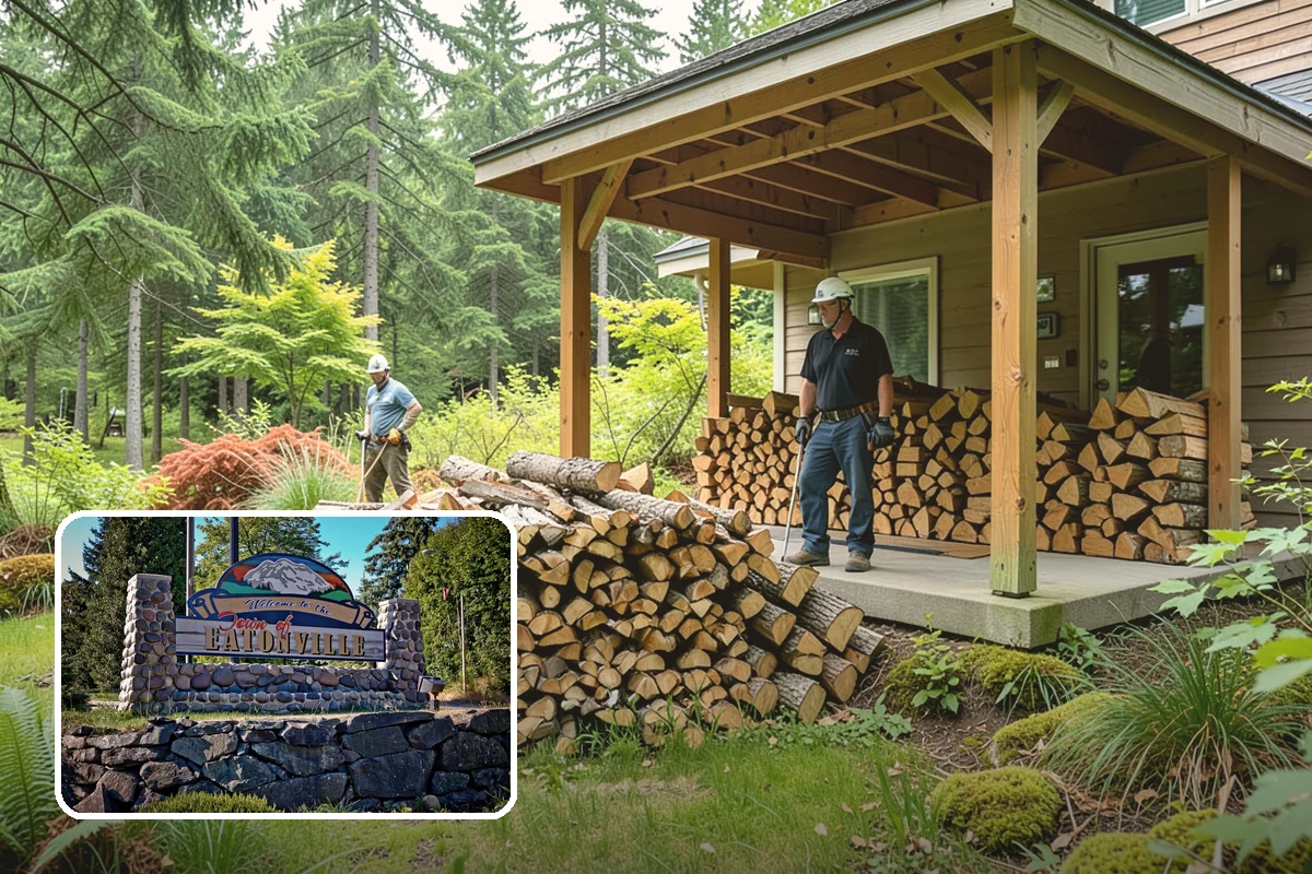 Firewood Debris Cleanup in Eatonville, Pierce County, WA - Removes trip hazards from wet, cluttered ground