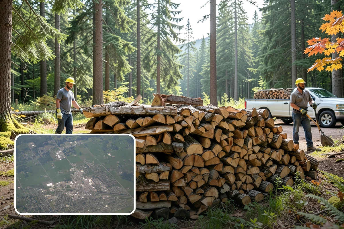 Firewood Debris Cleanup in Enumclaw, King County, WA - Removes trip hazards from wet, cluttered ground