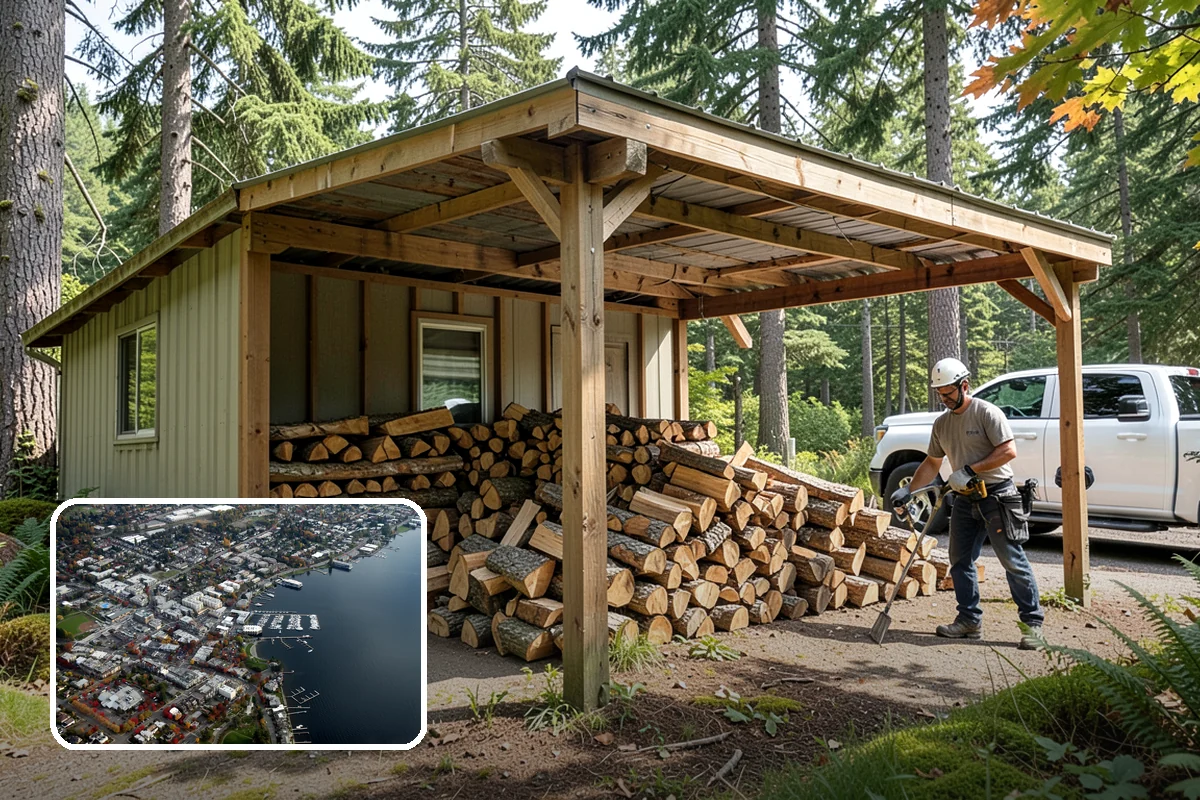 Firewood Debris Cleanup in Kirkland, King County, WA - Removes trip hazards from wet, cluttered ground