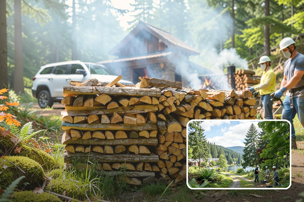 Firewood Debris Cleanup in Lake Forest Park, King County, WA - Removes trip hazards from wet, cluttered ground