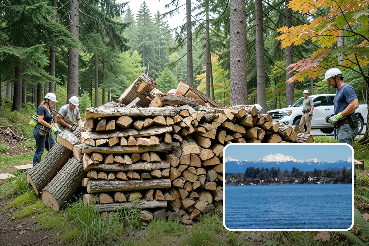 Firewood Debris Cleanup in Lake Stevens, Snohomish County, WA - Removes trip hazards from wet, cluttered ground
