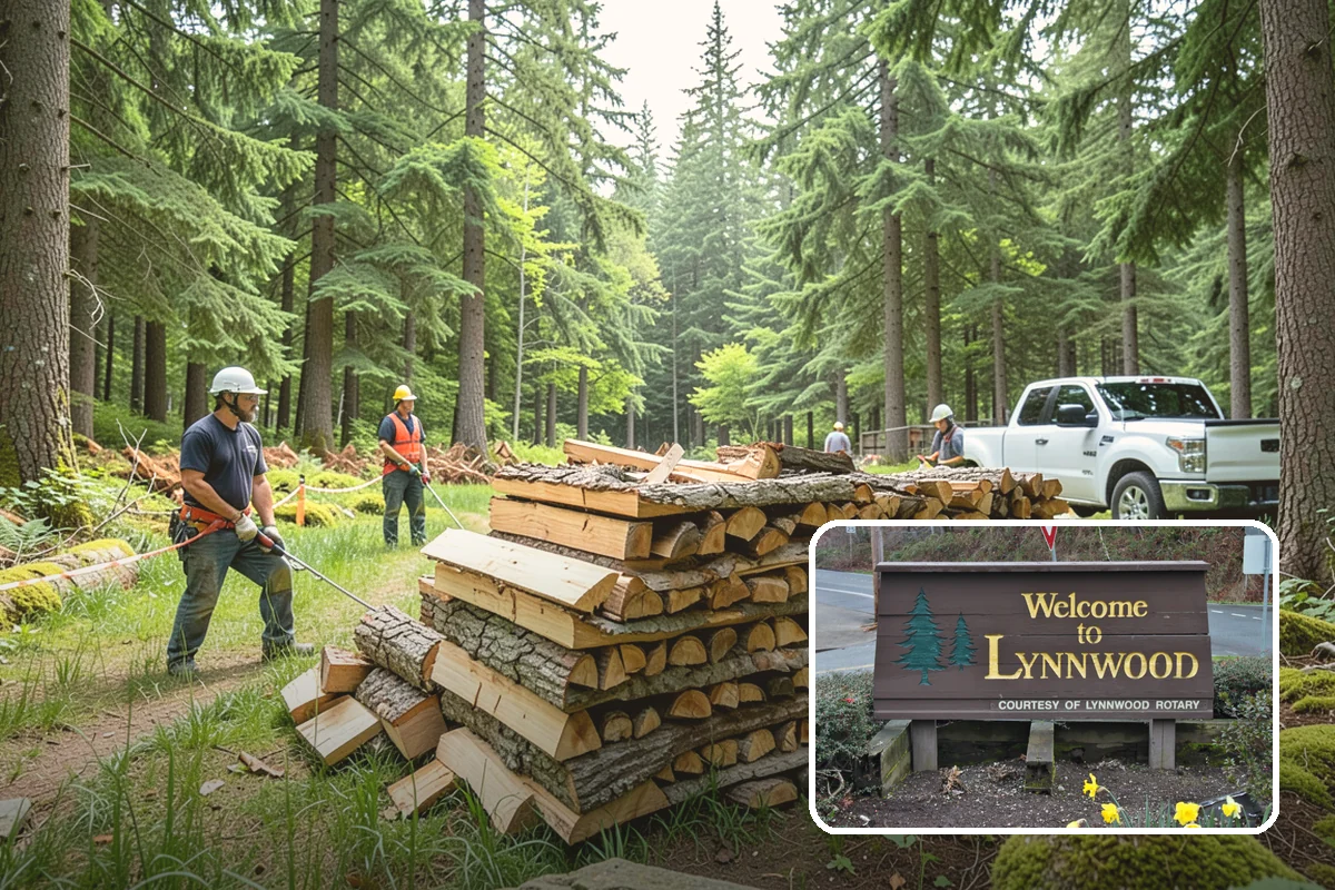 Firewood Debris Cleanup in Lynnwood, Snohomish County, WA - Removes trip hazards from wet, cluttered ground
