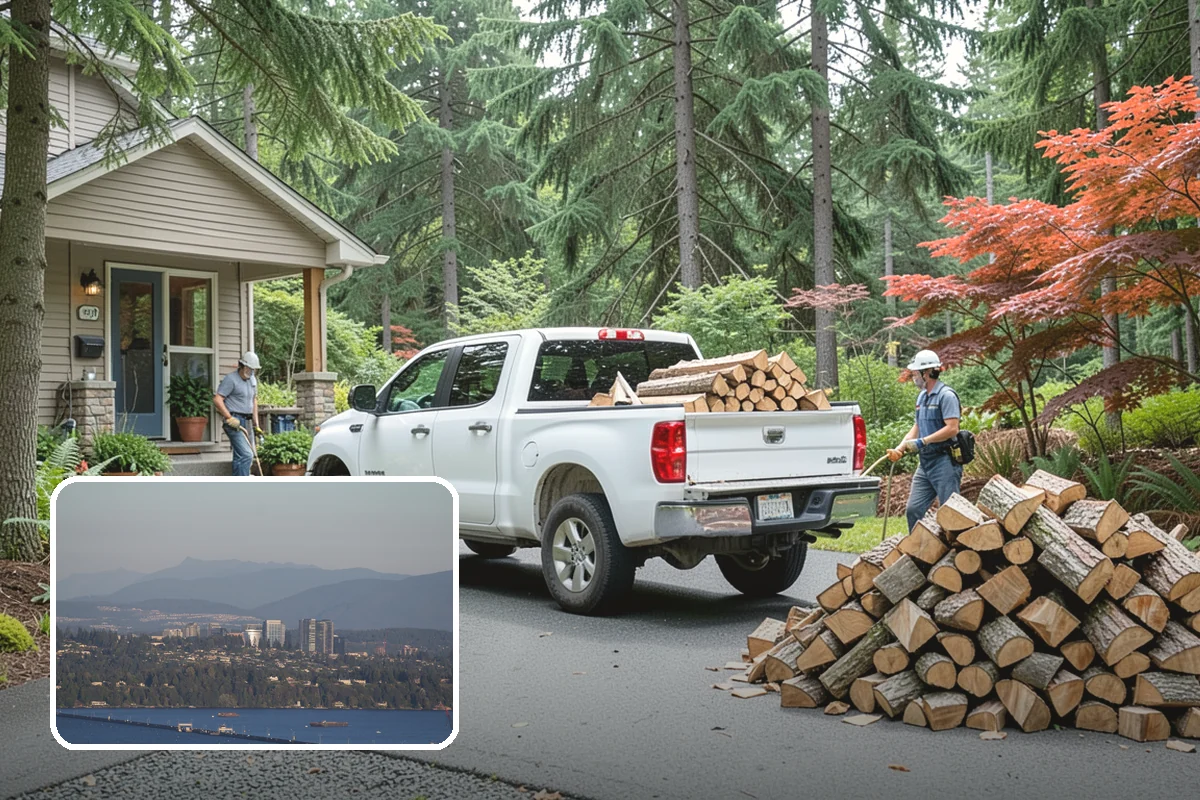 Firewood Debris Cleanup in Medina, King County, WA - Removes trip hazards from wet, cluttered ground