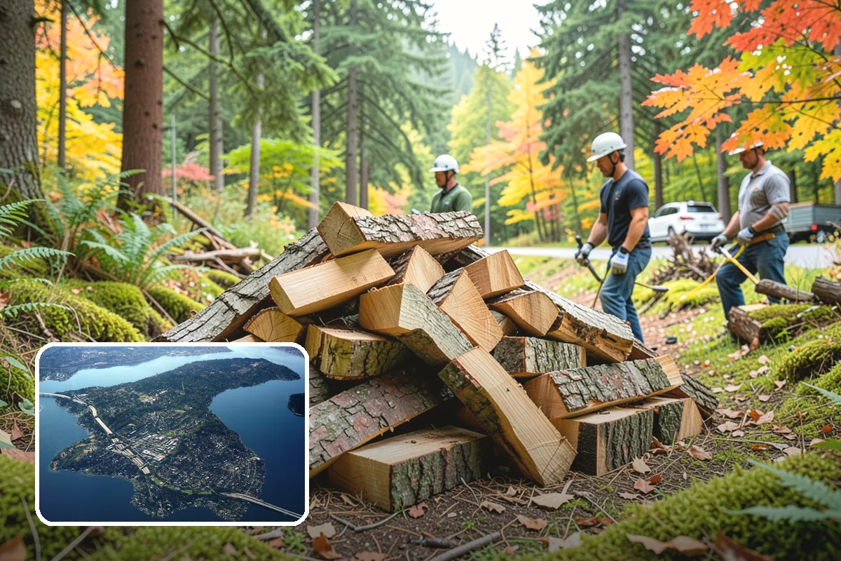 Firewood Debris Cleanup in Mercer Island, King County, WA - Removes trip hazards from wet, cluttered ground