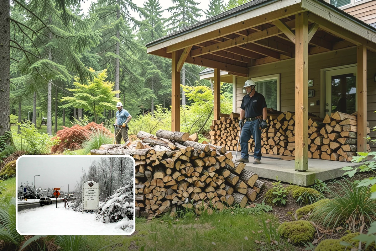 Firewood Debris Cleanup in Newcastle, King County, WA - Removes trip hazards from wet, cluttered ground