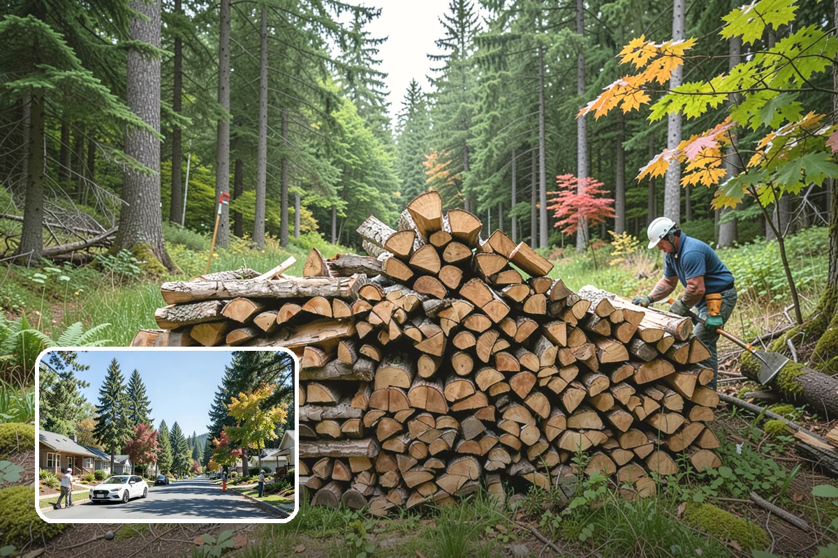 Firewood Debris Cleanup in Orting, Pierce County, WA - Removes trip hazards from wet, cluttered ground
