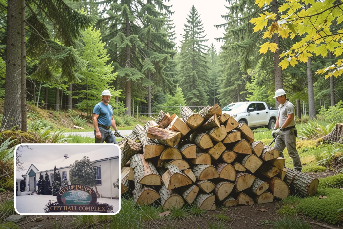 Firewood Debris Cleanup in Pacific, King County, WA - Removes trip hazards from wet, cluttered ground