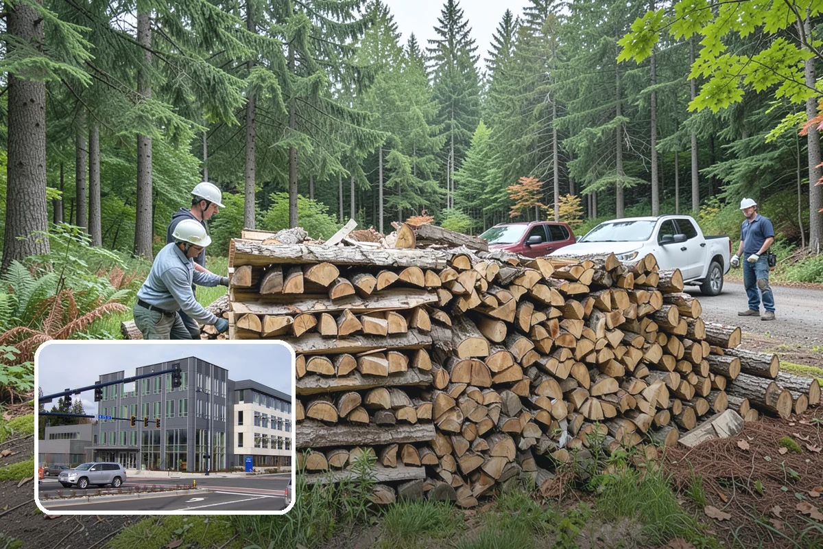 Firewood Debris Cleanup in Shoreline, King County, WA - Removes trip hazards from wet, cluttered ground