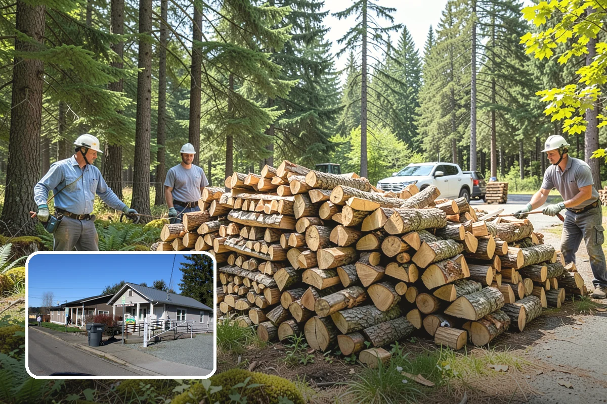 Firewood Debris Cleanup in South Prairie, Pierce County, WA - Removes trip hazards from wet, cluttered ground
