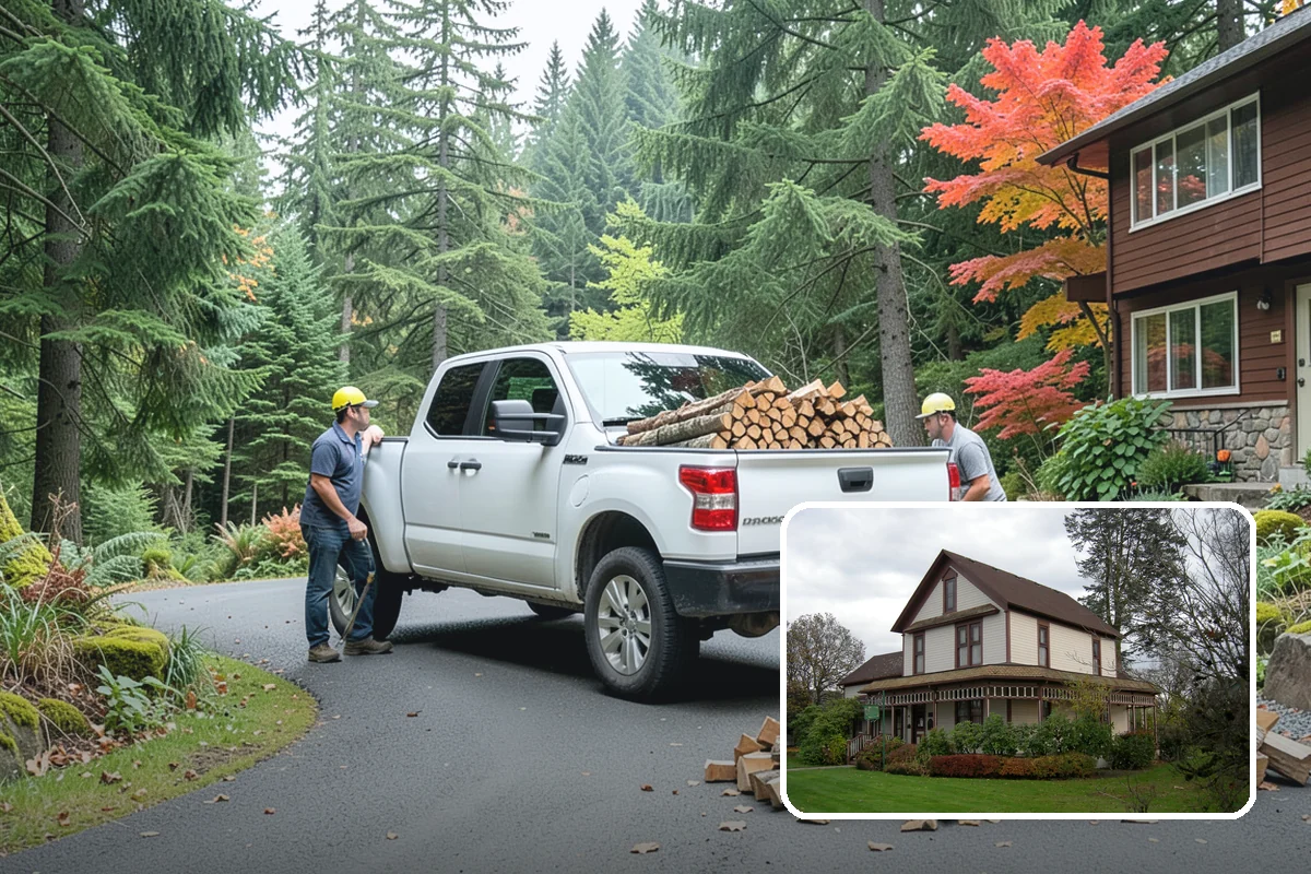 Firewood Debris Cleanup in Sumner, Pierce County, WA - Removes trip hazards from wet, cluttered ground