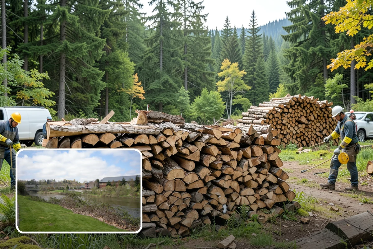 Firewood Debris Cleanup in Tukwila, King County, WA - Removes trip hazards from wet, cluttered ground