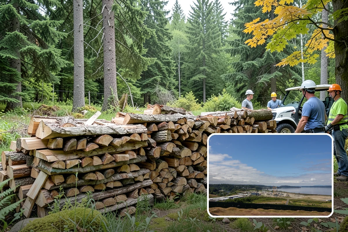Firewood Debris Cleanup in University Place, Pierce County, WA - Removes trip hazards from wet, cluttered ground
