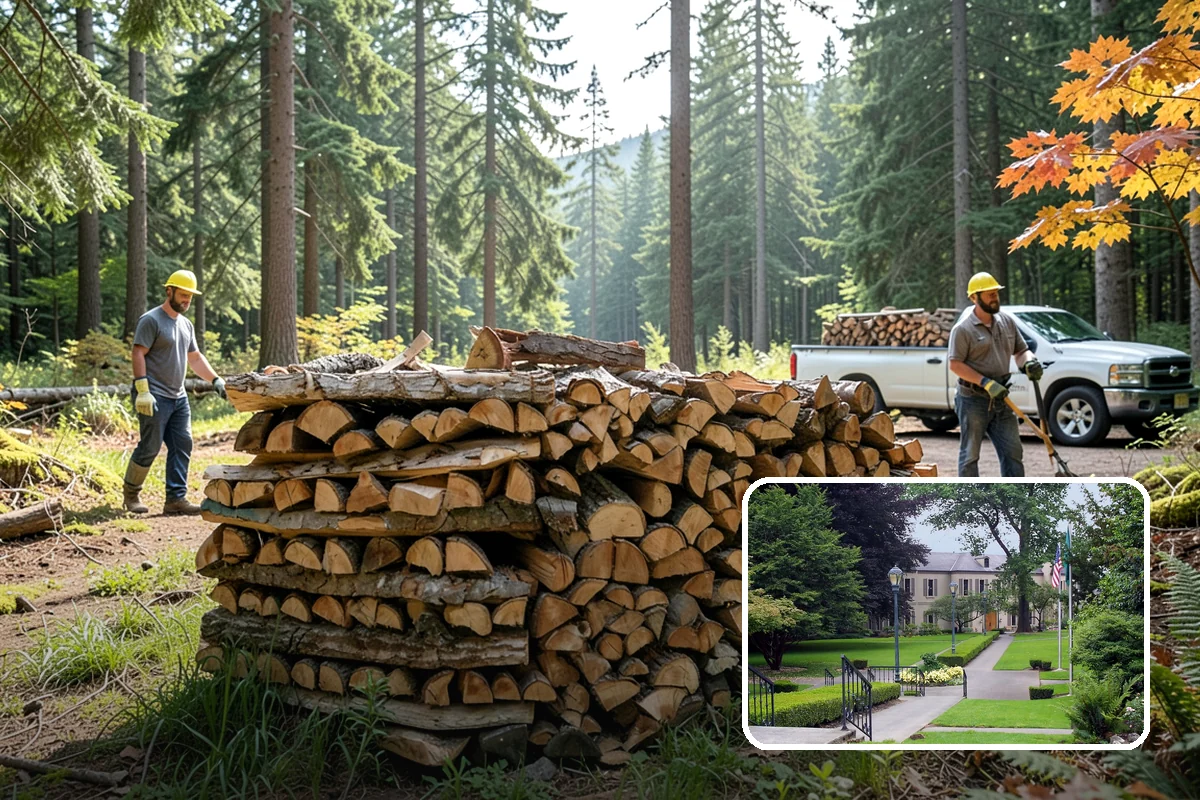 Firewood Debris Cleanup in Woodinville, King County, WA - Removes trip hazards from wet, cluttered ground