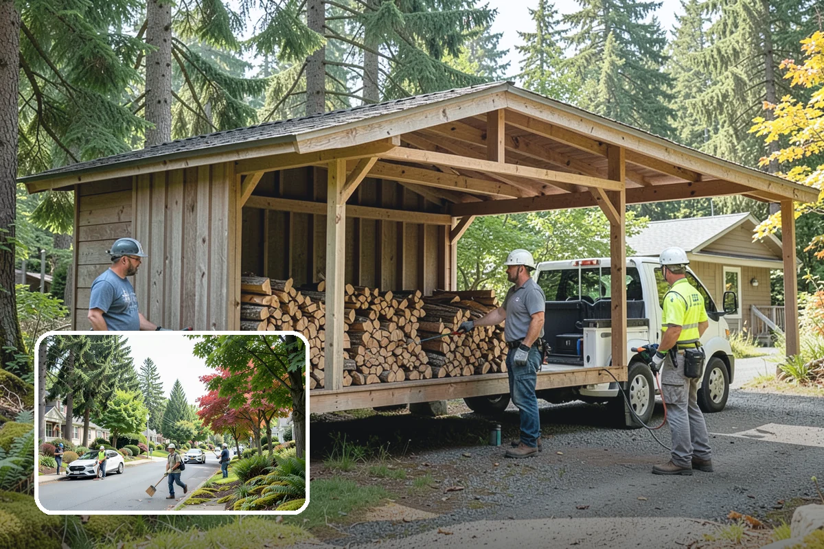 Firewood Organization in Beaux Arts Village, King County, WA - Turns a rotting heap into fast-drying stacks