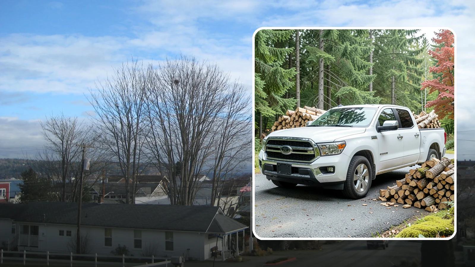 Firewood Pickup in Langley, Island County, WA - Save on delivery by picking up seasoned, ready-to-burn firewood directly from our Pacific Northwest yard.