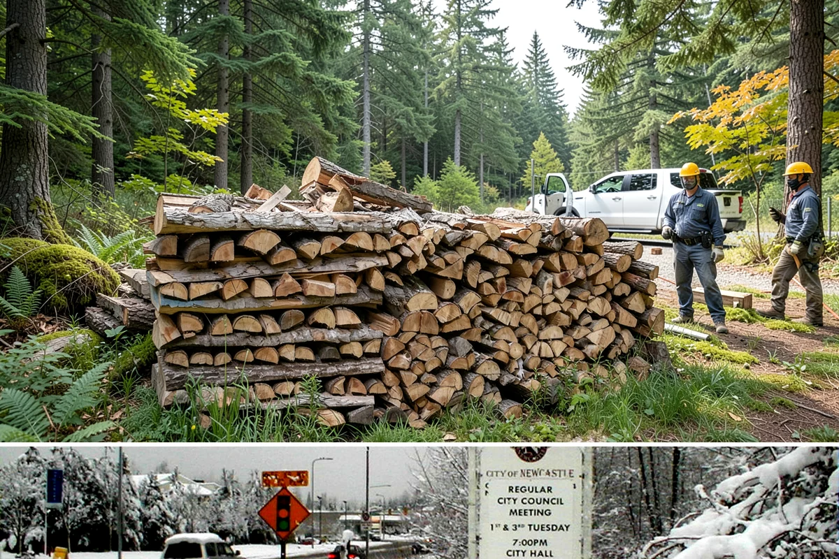 Firewood Pickup in Newcastle, King County, WA - Pickup is available year-round, but stock is freshest and most plentiful in late summer and fall.