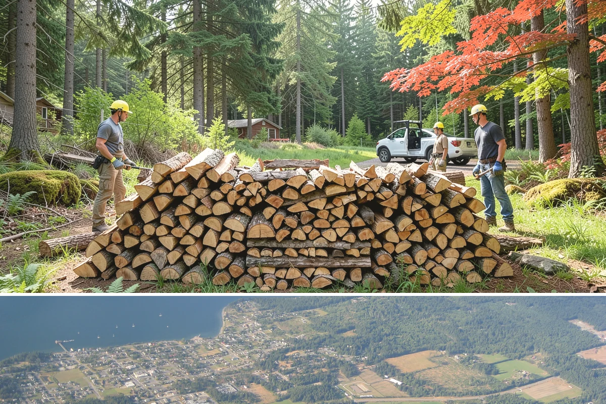 Firewood Processing in Coupeville, Island County, WA - Processing in the dry months lets the finished stack season fully before winter burning.