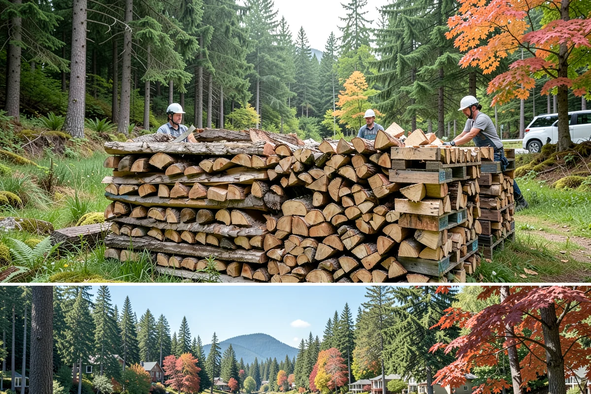 Firewood Processing in Covington, King County, WA - Processing in the dry months lets the finished stack season fully before winter burning.