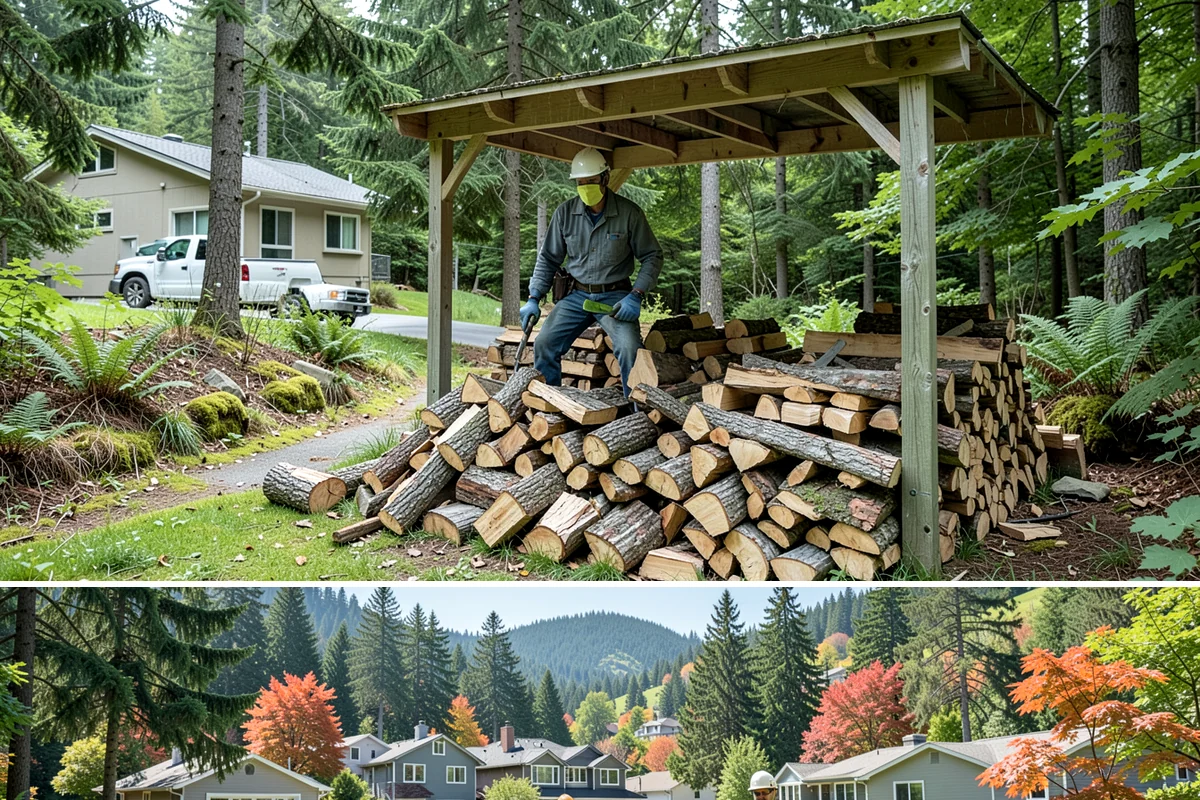 Firewood Processing in Fircrest, Pierce County, WA - Processing in the dry months lets the finished stack season fully before winter burning.